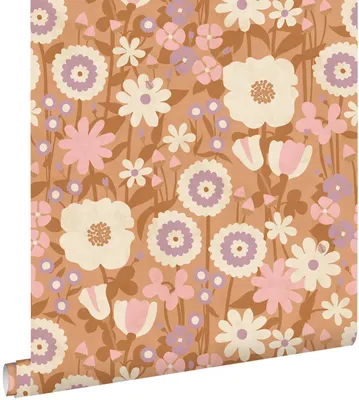 Immagine prodotto di ESTAhome carta da parati fiori retrò marrone terracotta, rosa e viola 50 x 900 cm