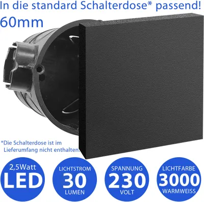 Produktbild von Hochwertige LED Treppenbeleuchtung 2W Warmweiß Eckig 6190S-BK