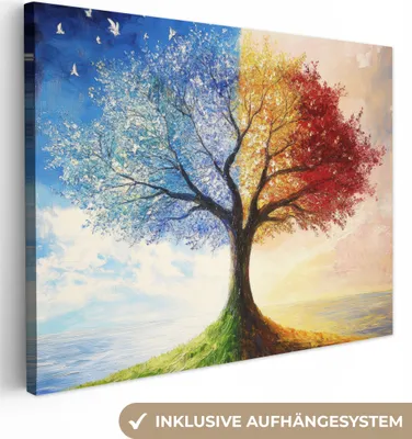 Produktbild von Leinwand Bilder 40x30 cm - Lebensbaum - Kunst - Jahreszeiten - Herbst, Bilder, Wanddeko Wohnzimmer