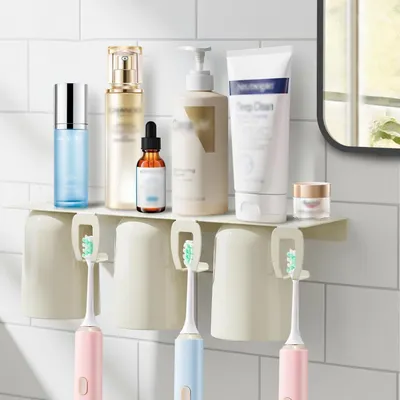 Image de Support mural pour brosses à dents, magnétique, sans perçage, en acier inoxydable, avec 3 compartiments