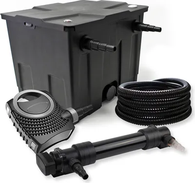 Image de SunSun Kit complet: CBF-350 Filtre de bassin jusqu'à 12000 L Biologique, CTF-8000 SuperECO pompe de filtration 8000l/h 70W, CUV-636 lampe uv UVC Clarificateur avec 36W, 25m Tuyau 25 mm