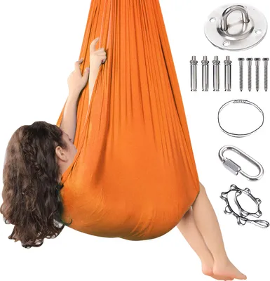 Produktbild von Topchances Kinder Therapie Schaukel, Indoor & Outdoor Kinder Schwingen Hängematte, Sensorisch Therapie Schwingen Sessel für Autismus SPD ADHS Asperger Kinder Schaukelstühle-150 X 280CM,Orange