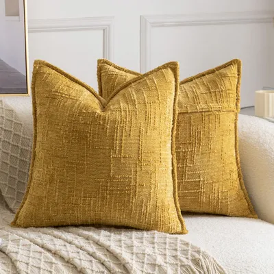 Productafbeelding van Decoratieve kussenslopen, chenille, geel, 60x60 cm, 2 stuks