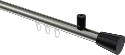 Produktbild von Interdeco Innenlaufstange / Gardinenstange mit Innenlauf Edelstahl-Optik / Schwarz, Typ Sonius Sitra (Konus) Deckenmontage, 20 mm Ø 1-läufig, 160 cm