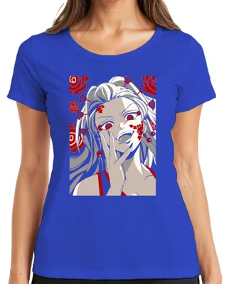 Immagine prodotto di Maglietta da donna in stile gotico horror Yandere Anime con rosa rossa e nera, blu, taglia S