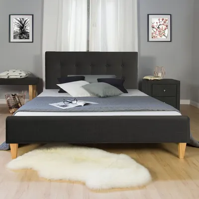 Produktbild von Homestyle4u Polsterbett 160x200 mit Lattenrost Doppelbett mit Kopfteil mit Rückenlehne Schwarz