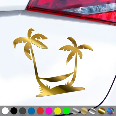 Produktbild von PantherPixel Palmen Aufkleber Insel Reisen Camping Strand Urlaub Sticker Auto Geschenkidee Farbe Chrom-Gold