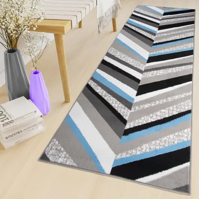 Produktbild von Tapiso Läufer MAYA Modern Grau Blau Wohnzimmer  100 x 140