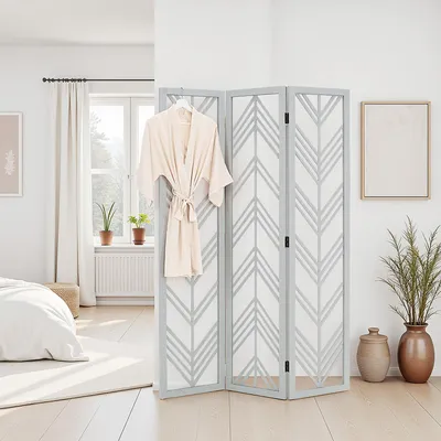 Obrázok produktu pre Homestyle4u Paravan, 3-dielny drevený paravan, sivý, 2904
