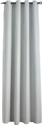 A close-up view of a hanging gray curtain.