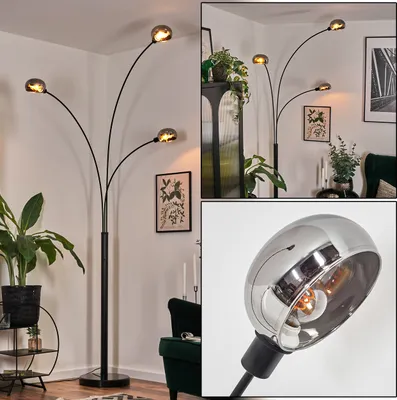 Produktbild von Suio Stehlampe aus Metall in Schwarz/Chrom/Rauch im Retro/Vintage-Design