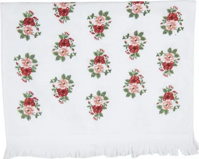 Produktbild von Clayre & Eef Gästehandtuch 40x66 cm Weiß Grün Baumwolle Rosen