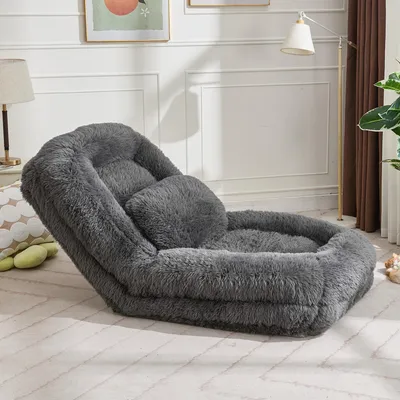 Produktbild von MODFU Lazy Sofa Relaxstuhl 5-fach verstellbar Boden-Gamingstuhl Geeignet für das Wohnzimmer weicher Plüschstoff Dunkelgrau