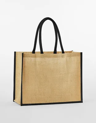 Produktbild von Westford Mill W470 | Natural Starched Jute Classic Shopper Einkaufstasche - Farbe: Natural/Black - Größe: 42 x 33 x 19 cm