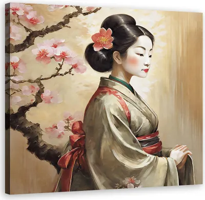 Produktbild von Leinwandbild Japanische Geisha 40x40 Feeby Beige bild für die wand bereit zum aufhängen