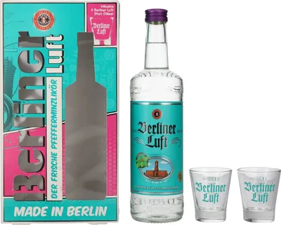 Produktbild von Berliner Luft DER FRISCHE Pfefferminzlikör 18% Vol. 0,7l in Geschenkbox mit 2 Gläsern