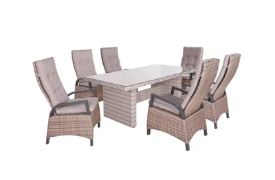 Produktbild von Garden Pleasure Gartenmöbel Set DIJON / AMELIA, Tisch 200 x 100 + 6 Hochlehner, Aluminium Anthrazit / Polyrattan Champagner / Kissen 100 % Polyester Creme