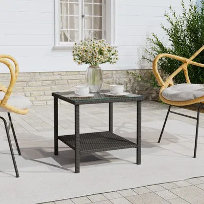 Obrázok produktu pre The Living Store Bočný stolík čierny 45x45x45 cm polyratan a tvrdené sklo