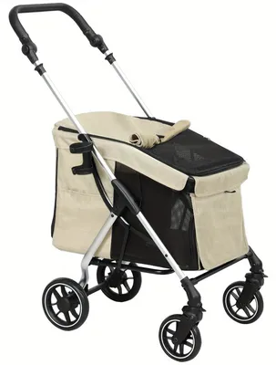 Image de Poussette pour animaux – Poussette pliable pour petits chiens et chats, jusqu'à 10 kg, avec coussin