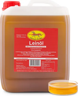 Produktbild von Leinöl 5 Liter Kanister Für Pferde, Hunde & Katzen- Leinsamenöl Kaltgepresst Zum Barfen Für Das Tier - Natürlicher Futterzusatz Zur Unterstützung