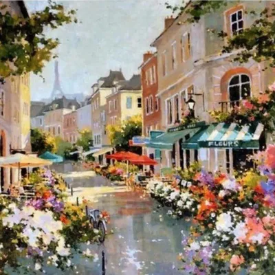 Obrázok produktu pre Obraz podľa čísel, Parížska ulica s kvetmi, farebný, 40x50 cm, na ráme