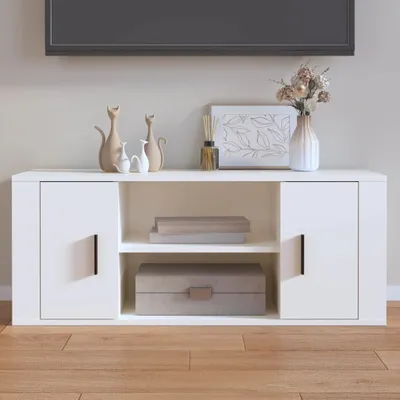 Image de The Living Store Armoire TV Blanc 100x35x40 cm Bois composite