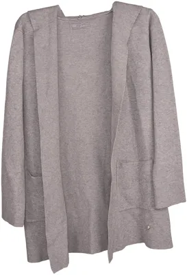 Produktbild von styleBREAKER Damen Feinstrick Long Cardigan Kapuze Taschen, Hellgrau