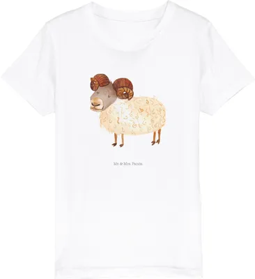 Produktbild von Mr. & Mrs. Panda Kleinkinder T-Shirt Sternzeichen Widder 12-14 Jahre (152/164) - Weiß - Geschenk, Bock, Geburtstag März, Jungen, Kinder Baumwollshirt, Teenager, Schafbock