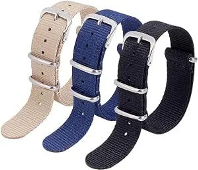 Immagine prodotto di Set di 3 cinturini in nylon da 18 mm - Regolabili, stile militare - Traspiranti, ideali come ricambio per orologi e smartwatch