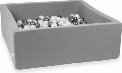 Produktbild von Dry Grey Pool 110x110x40 mit 600 Bällen: Weiß, Perlmutt, Metallic-Graphit
