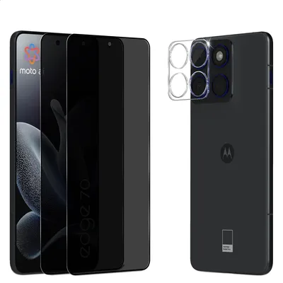 Produktbild von 2-Pack Motorola Edge 70 Privacy Displayschutzfolie Privacy & 1-Pack Kameraschutz - Gehärtetes Glas 9H - Super Qualität 3D