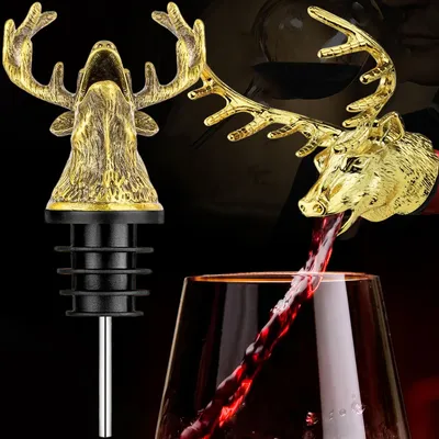 Weinausgießer aus Zinklegierung, Hirschkopf-Design, tropffrei, Gold