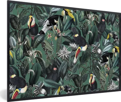 Produktbild von MuchoWow® MuchoWow® Gerahmtes Poster Blumen - Vogel - Blätter 60x40 cm - Poster mit zchwarzem Bilderrahmen - Printing - Wanddeko Schlafzimmer