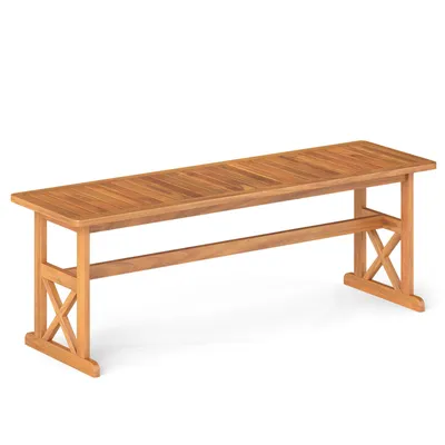 Immagine prodotto di Panchina da giardino COSTWAY resistente alle intemperie, panchina a 3 posti senza schienale, panchina in legno con portata fino a 360 kg, panchina da balcone in legno di acacia, panchina 130x35x45 cm