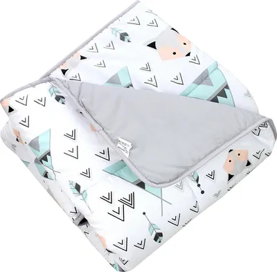 Produktbild von TupTam Baby Spielmatte Kinder Große Spieldecke Gepolstert XXL Krabbeldecke 120 x 120 cm Babyzimmer Schlafteppich, Farbe: Grau / Fuchs Mint