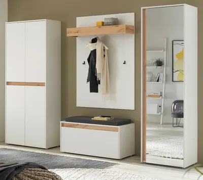 Produktbild von Garderobe Set 5-teilig "Center" in weiß und Wotan Eiche Garderobenkombination 265 x 200 cm