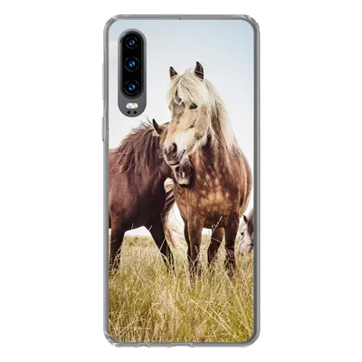 Produktbild von MuchoWow® Handyhülle Schutzhülle Hülle für Huawei P30 Pferde - Gras - Frühling Silikon Softcase Handy Hülle - Kartenbesitzer