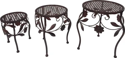 Produktbild von Hocker Set 3tlg. Gartendeko Eisenhocker Pflanzenständer Blumenhocker braun Antik