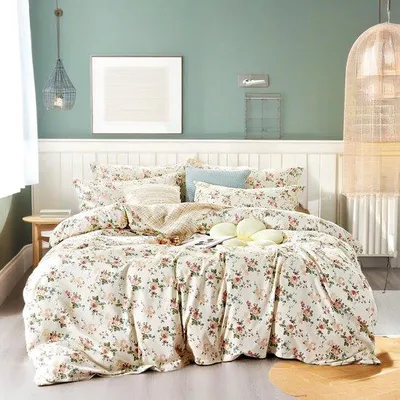 Produktbild von Famanu Bettwäsche Set mit Vintage Landhaus Stil in Rosa und Beige