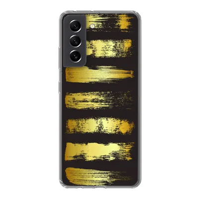 Produktbild von MuchoWow® Handyhülle Schutzhülle Hülle für Samsung Galaxy S21 FE Goldene Streifen auf schwarzem Hintergrund Silikon Softcase Handy Hülle - Mobiltelefonhülle