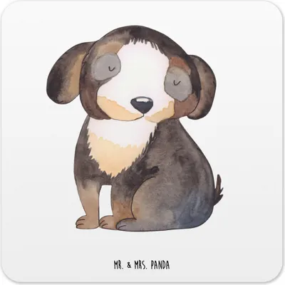 Produktbild von Mr. & Mrs. Panda Tassenuntersetzer Hund Entspannen 6er Set - Weiß - Geschenk, Glas-Untersetzer, Liebe, Flauschig, Niedlich, Süß, Untersetzer für Gläser, Sprüche, Coaster
