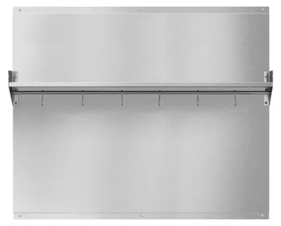 Zdjęcie produktu dla Panel ścienny do kuchni ze stali nierdzewnej - 91 x 76 cm - z półką i haczykami