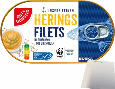 Produktbild von Gut & Günstig Heringsfilets in Senfcreme mit Dillspitzen (200g Packung) + usy Block
