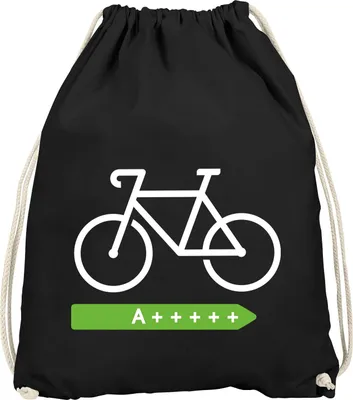 Produktbild von Turnbeutel Aufdruck Fahrrad Radfahrer Bike Umwelt A+++++ Energie sparen Gymbag Moonworks® schwarz unisize