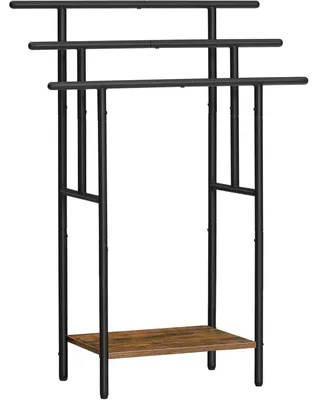 Image de Porte-serviettes autoportant avec 3 barres et étagère, couleur marron foncé/noir