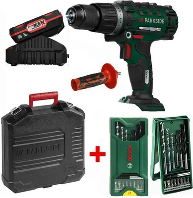 Produktbild von PARKSIDE 20V Schlagbohrschrauber PSBSA 20-Li C3  Akku 2 Ah+ Bosch Bohrer Set