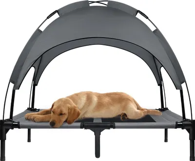 Produktbild von JNGLGO Erhöhtes Hundebett Haustierbett mit Baldachin, Hundeliege Outdoor für Camping Strand, Hundebett mit Wasserdicht Dach Hundesofa mit Atmungsaktivem Netzgewebe, Größe L, 92 x 76 x 92 cm