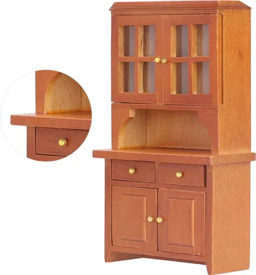 Image de 1:12 Armoire de maison de poupée en bois, meubles de cuisine miniatures simulés, accessoires de décoration, marron