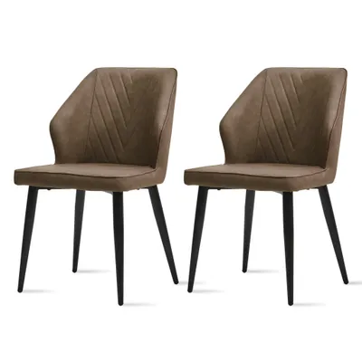 Image de CLIPOP Chaise de salle à manger, lot de 2 fauteuils rembourrés rétro en similicuir, marron