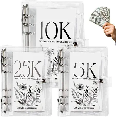 Produktbild von 3 Budgetplaner mit Umschlägen für 2/5/10 Sparziele, 12 Monate, zur Geldverwaltung, als Sparkonto, Haushaltsbuch, Budgetplaner, Organizer